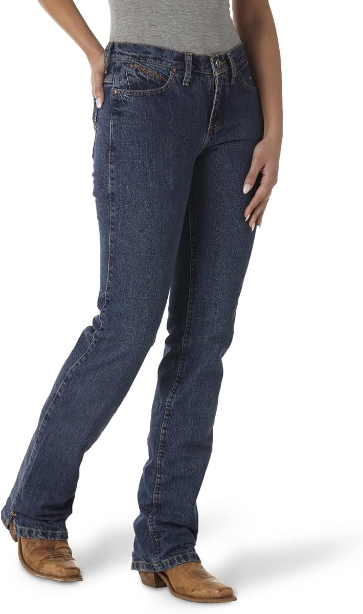 Jean retro Mae de tiro medio elástico con corte de bota para mujer