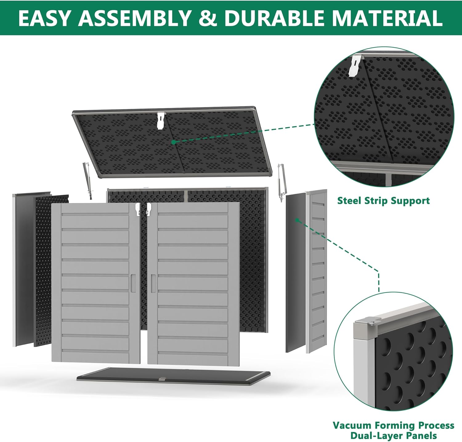 Uhomepro 4.6 Ft. X 4.1 Ft Outdoor Horizontal Storage Shed, Resin Storage Shed with Double Lockable Doors, Ideal for Garbage Can Storage and Garden Tools, Strong Water Resistance