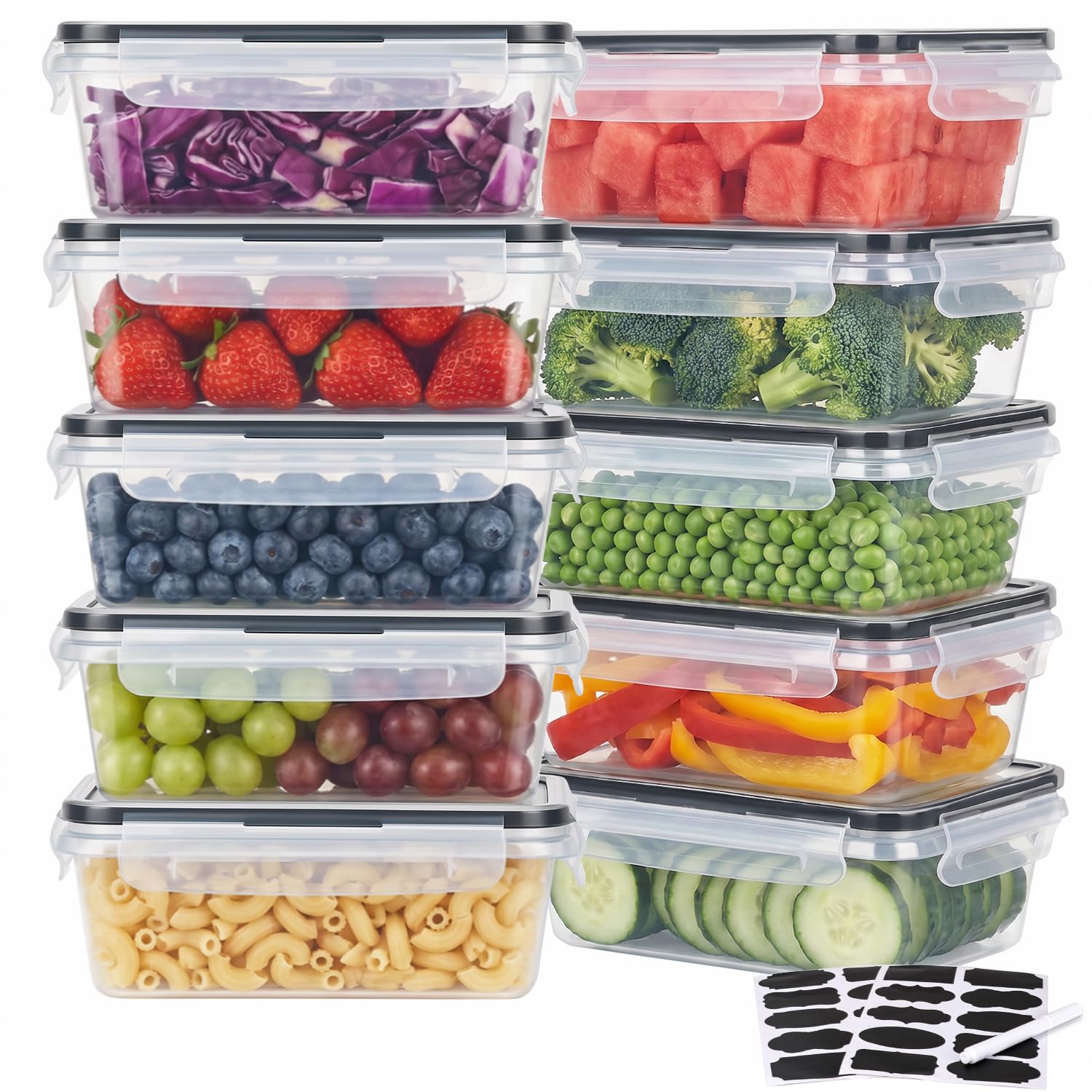Hotec Set di contenitori salvafreschezza con coperchio, 10 x 1 l, clip & close, Meal Prep, 100% di densità, lavabili in lavastoviglie, congelatore, forno a microonde, congelatore e cucina