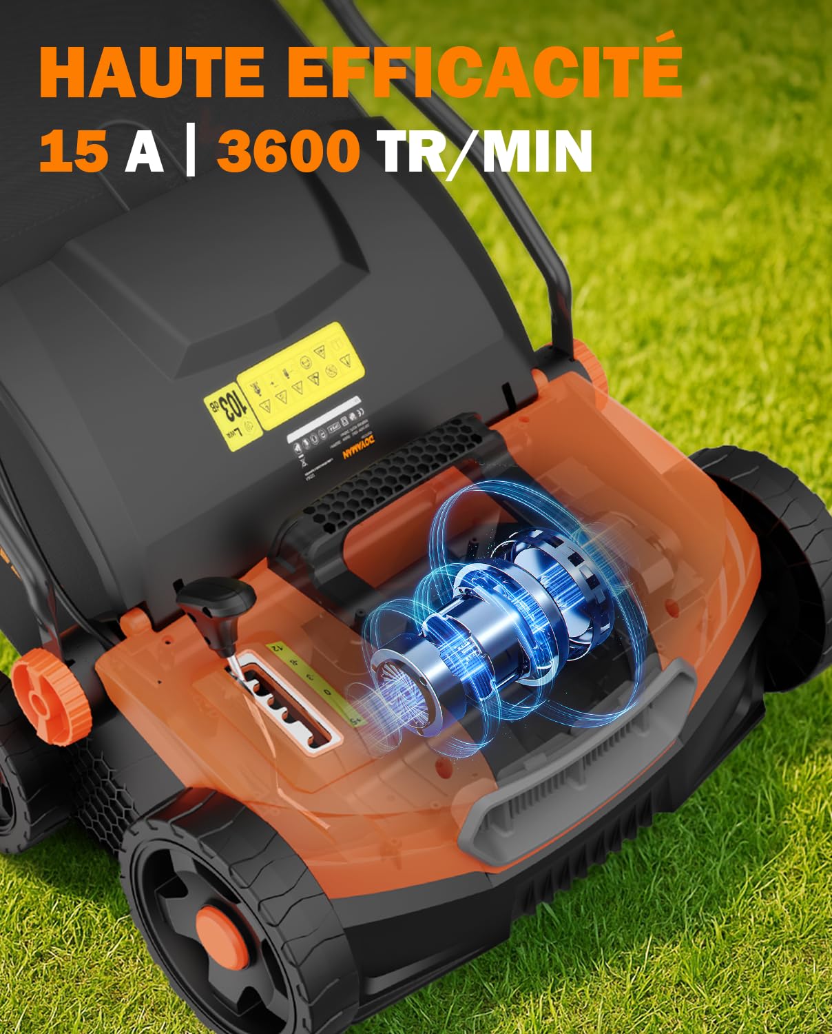 DOVAMAN DS16A 2-en-1 Scarificateur & Aérateur Électrique, 1500W, Largeur 40cm, 5 Profondeurs Réglables, Design Pliable, Bac 45L, Hauteur Réglable, Léger, Idéal pour Scarifier et Aérer