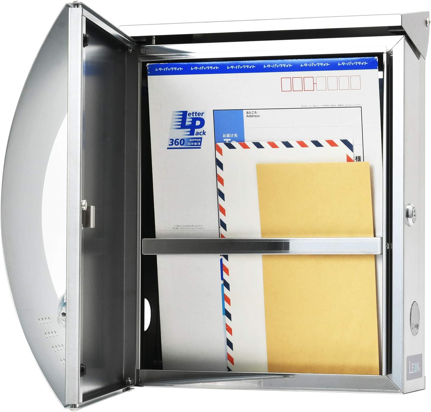 MB-5207 Modern Design Mailbox Wall Mount Contemporary Stainless Steel Postbox with Lock and Key Large Letterbox for House 16” x 12” x 7.7” (Red Oak: Mail Box Label Not Written)