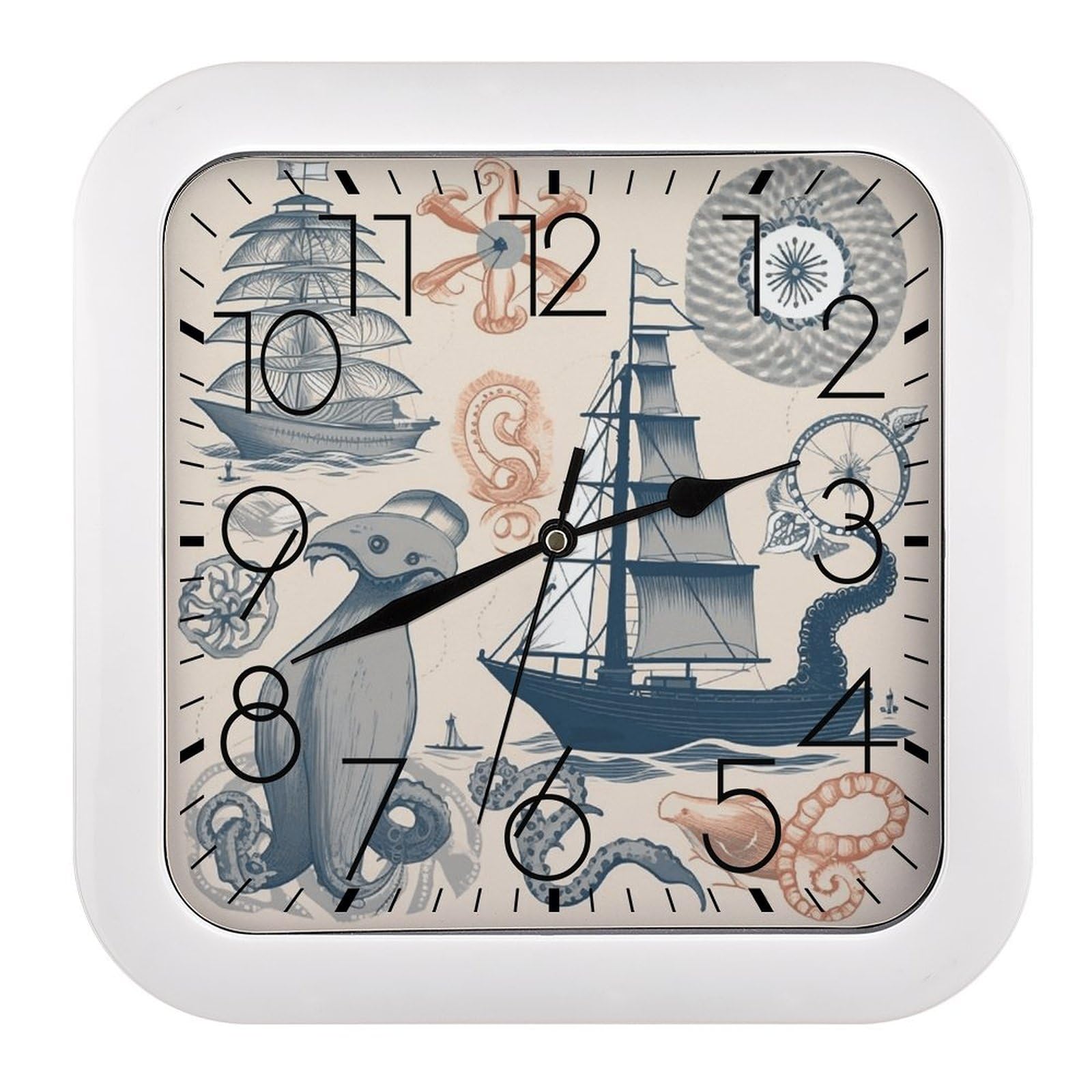 Horloge murale vintage phare et pieuvre, idée cadeau originale rétro