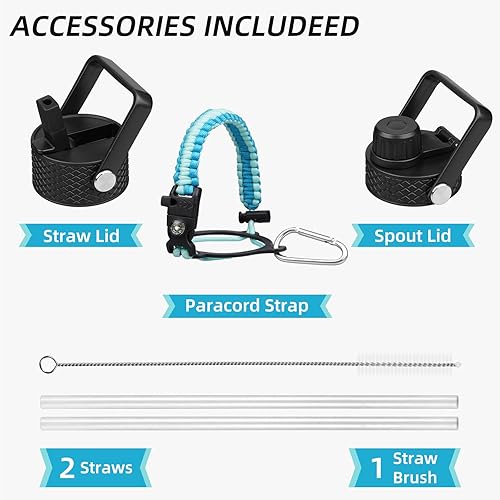 Miniatura 4 de BJPKPK Insulated Water Bottles with Straw Lid, 23oz Metal Water Bottle with 2 lids & Paracord Strap, Double Wall Stainless Steel Vacuum Tumblers,