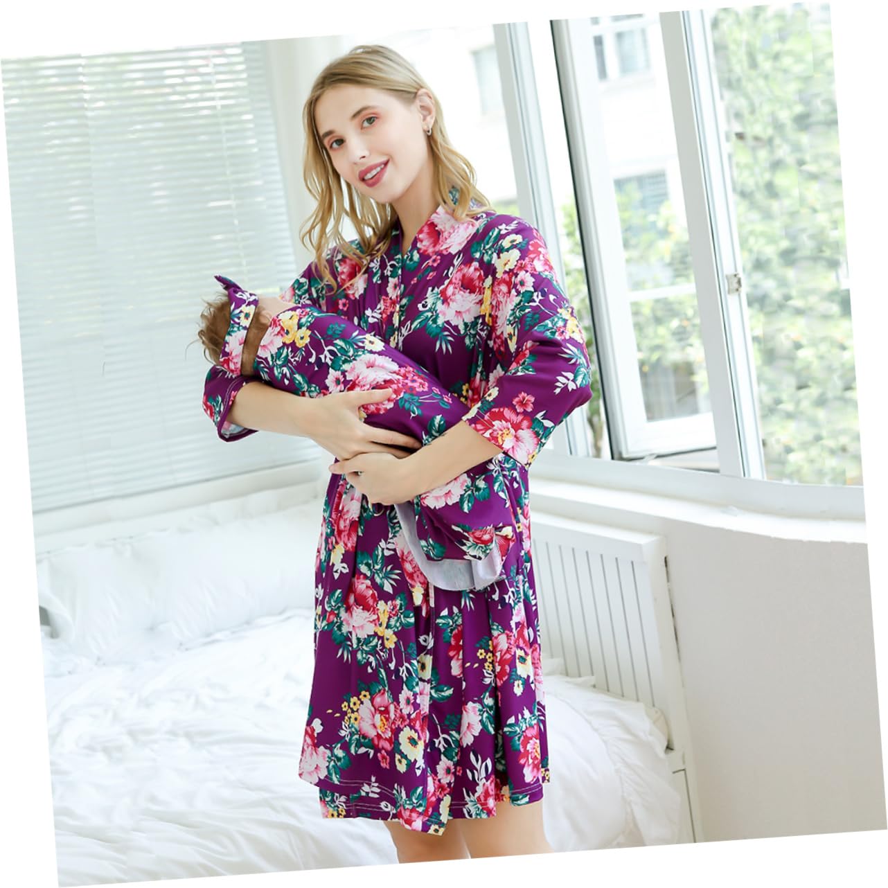 SHERCHPRY 3pezzi Vestaglia da Allattamento per Donne Gravidanza con Copertina per Fascia per con Fiocco Comoda e Elegante per Mamma