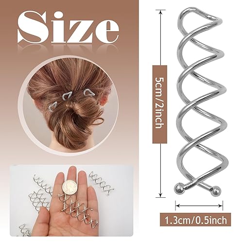 Miniatura 2 de TUUXI 20 horquillas en espiral de 2 pulgadas de metal plateado rápido moño, accesorios para el cabello, horquillas para el cabello en espiral,