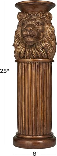 Miniatura 3 de Deco 79 Polystone Lion - Mesa de pedestal, 8 x 9 x 25 pulgadas, bronce
