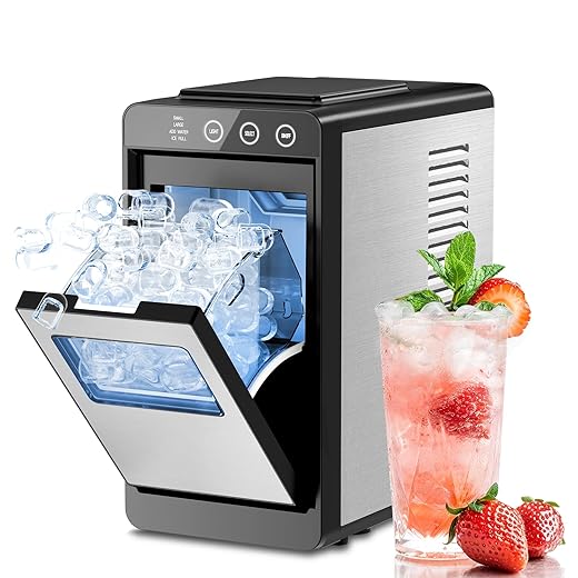 Kismile Ice Maker Countertop, 26Lbs/24H Ice Maker with 2 Sizes Bullet Ice, Interior Light, Self-Cleaning, Fast 8 Cubes in 6 Mins, Compact Ice Maker for Kitchen, RV, Personal Use, Stainless Steel
