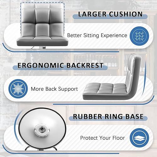 Miniatura 6 de Homall Taburetes de bar modernos de piel sintética, ajustables, giratorios, hidráulicos sin brazos, taburete de bar cuadrado de altura extra con