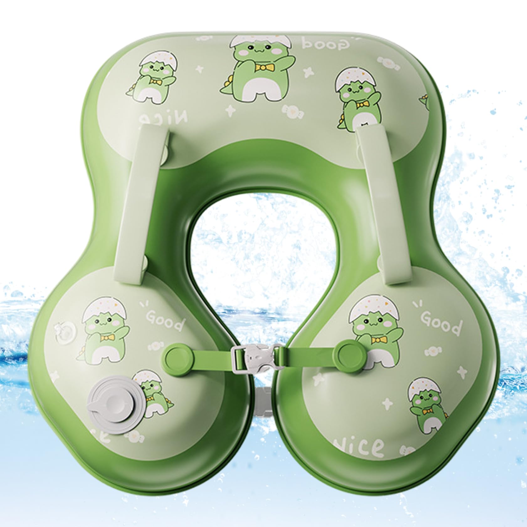 Baby Pool Float, Inflatable Swim Ring with Shoulder Strap for Babies 6 Months-3 Years, PVC Swimming Float, Green
