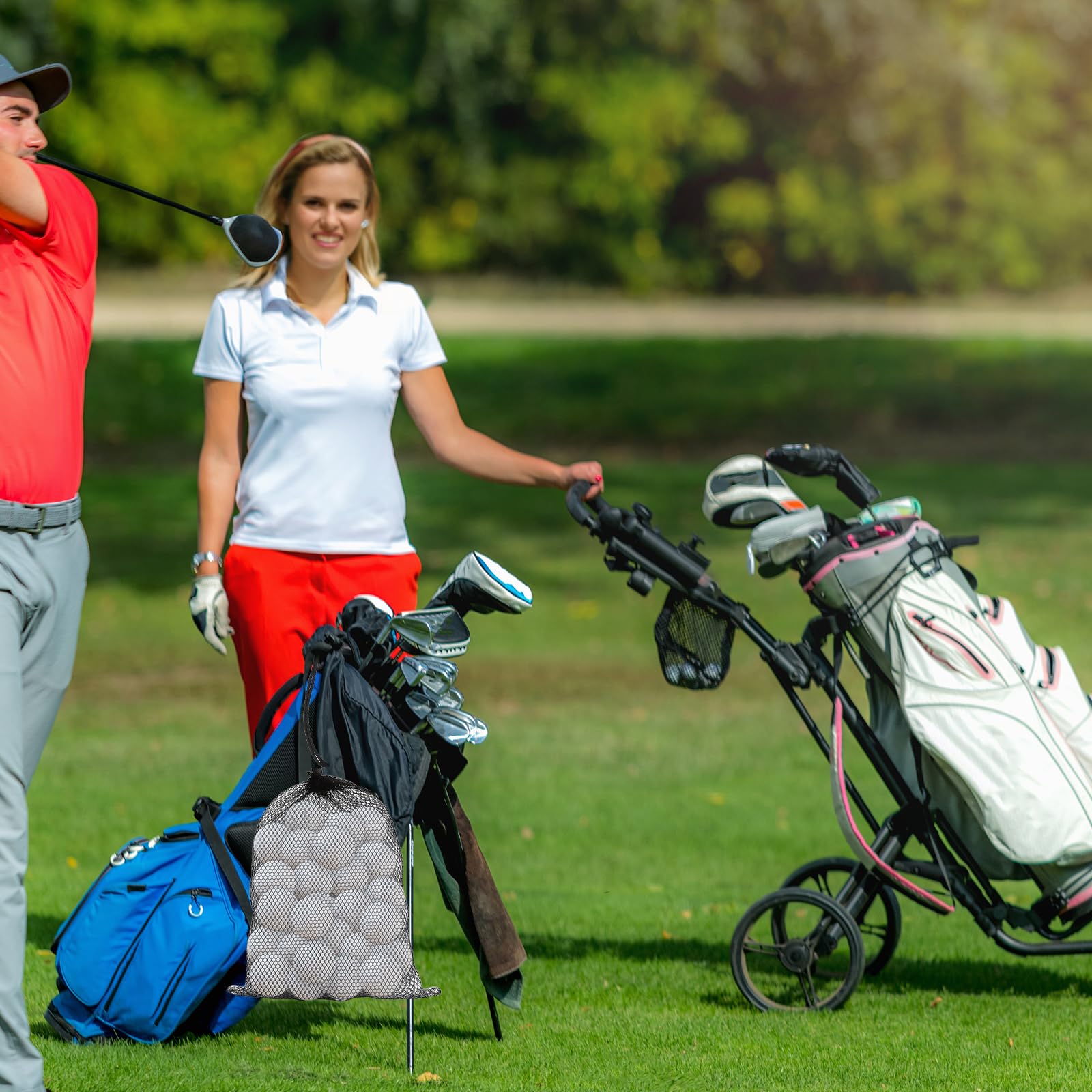 4 bolsas de malla con cordón para pelotas de golf, bolsa de almacenamiento de pelotas de golf, bolsa organizadora de equipos deportivos para recoger medias pelotas, tenis, playa, viajes (2