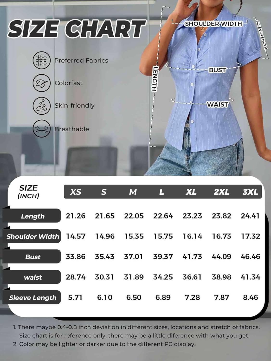 EMMIOL Y2k Button Down Shirts for Women - Short Sleeve Striped Slim Fit V Neck Collared Crop Tops Work Casual Summer Blouse - Image 6