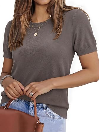 Womens 2026 Summer Casual Pullover Sweaters Wool Blend Crew Neck Business Short Sleeve Sweater Work Tops