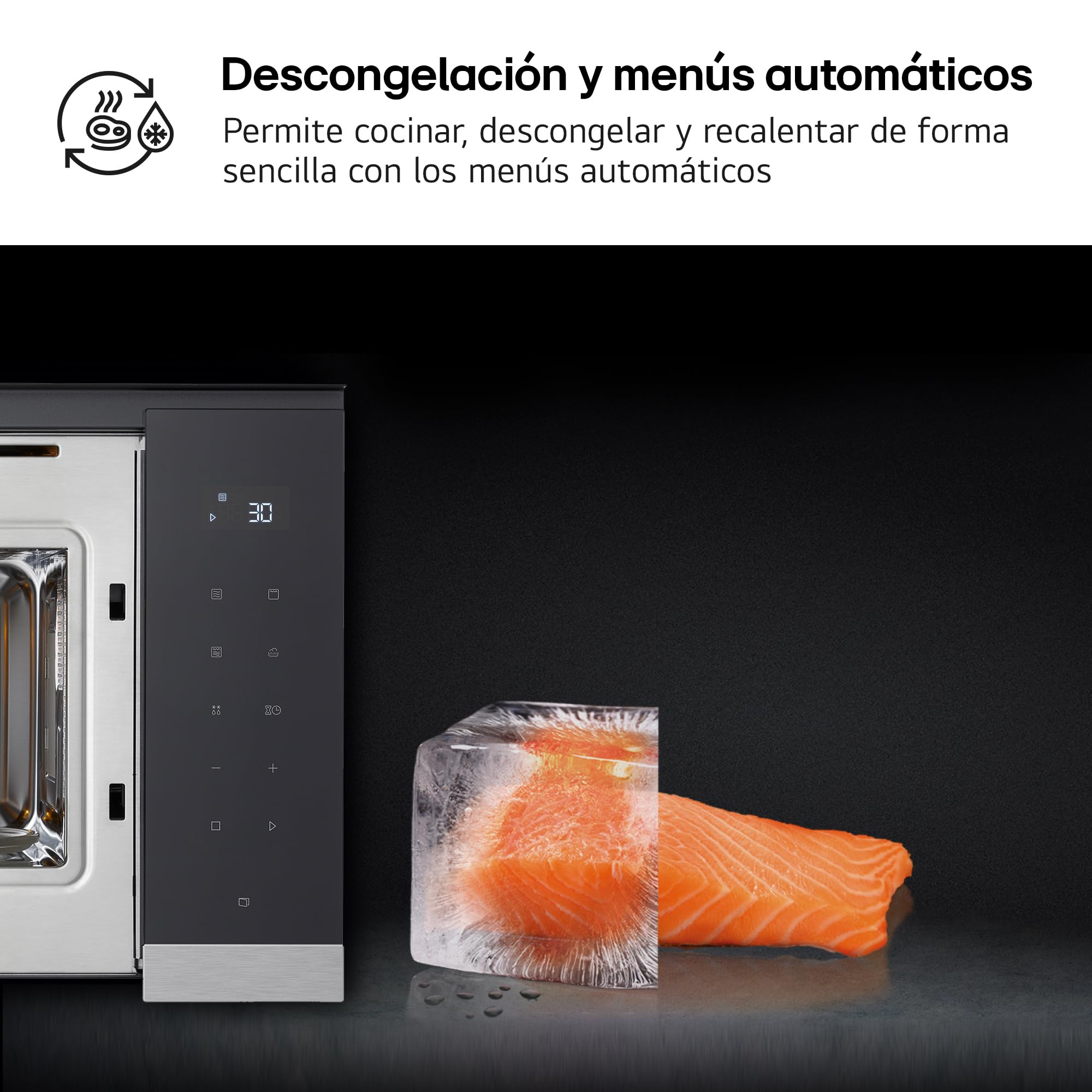 LG Microondas Grill Integrable MG7Z2593D, 900W, 25L, Negro y Acero, Control Táctil, Descongelación Automática