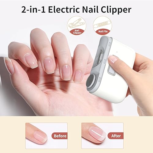 Miniatura 5 de Cortaúñas eléctrico, cortaúñas y pulidor automático 2 en 1, cortador de uñas eléctrico portátil con almacenamiento de restos de uñas, luz LED, carga