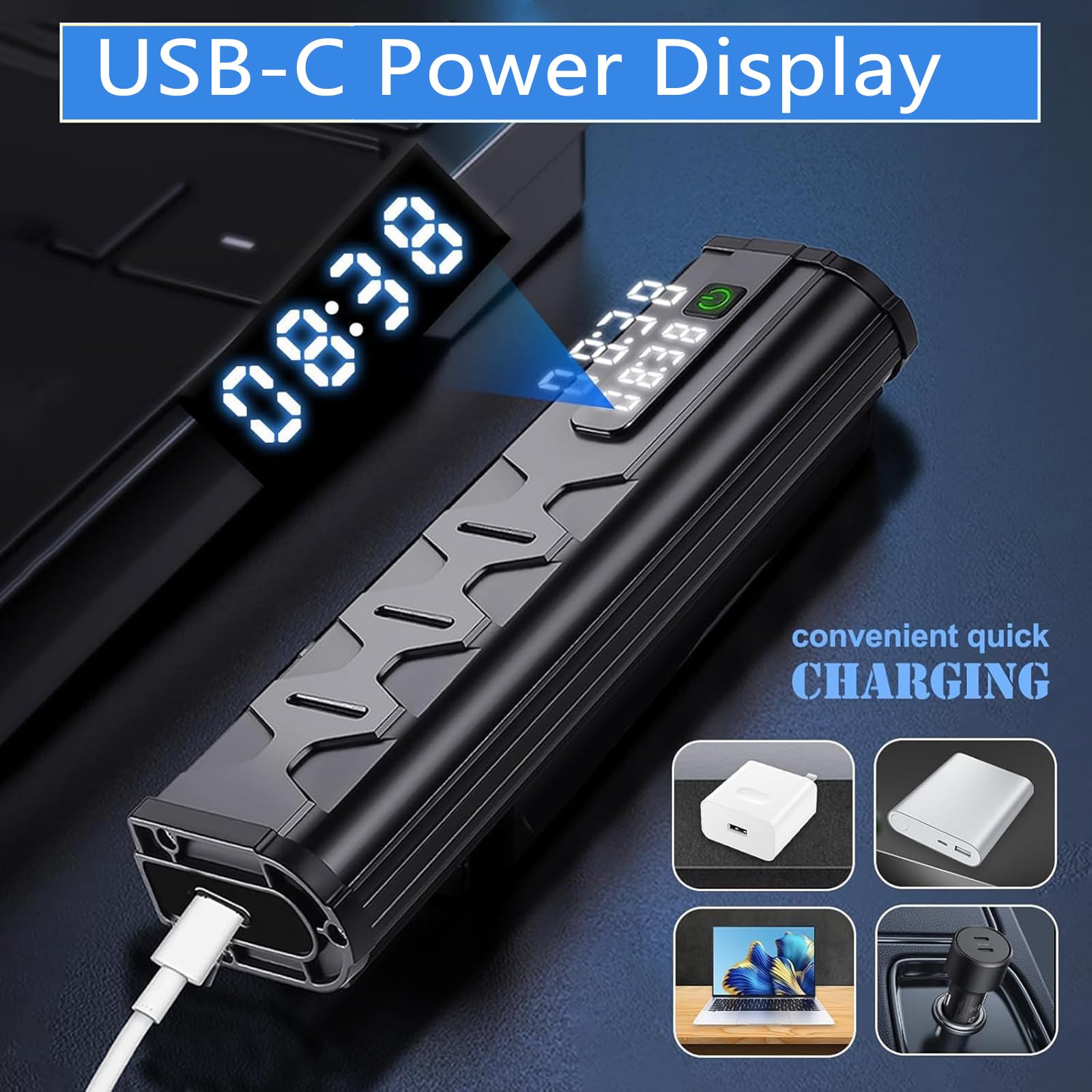 Éclairage Avant pour Vélo, Lampe Ultra-puissante 4800 Lumens, Rechargeable par USB avec Affichage Numérique La Puissance, 17 LED, Indice D'étanchéité IP65 pour Route, Le VTT Et Les Trajets Quotidiens