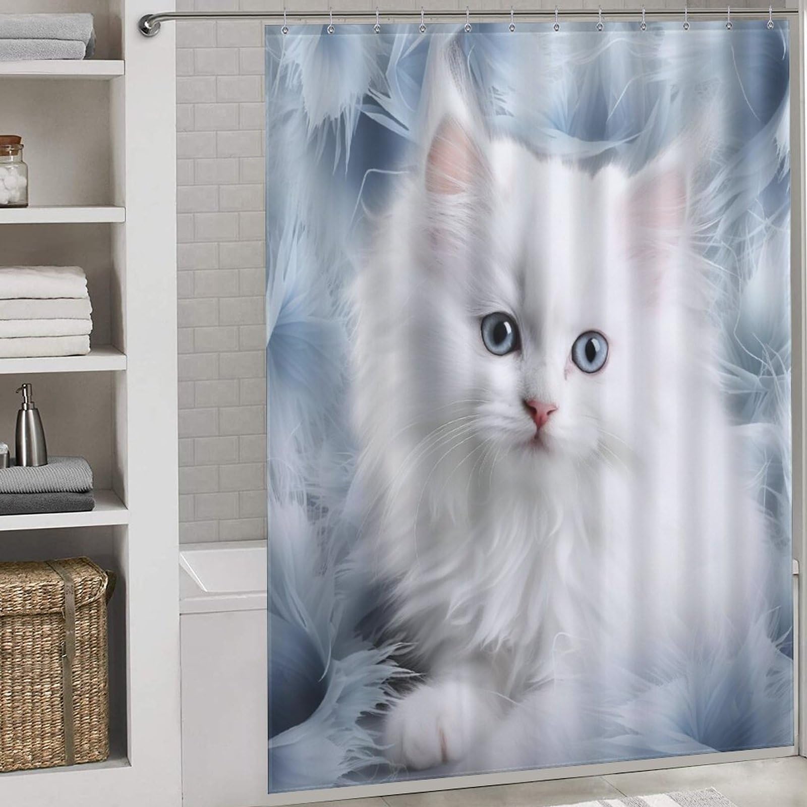 Rideau de douche chat textile imperméable pour une salle de bain familiale ludique et propre