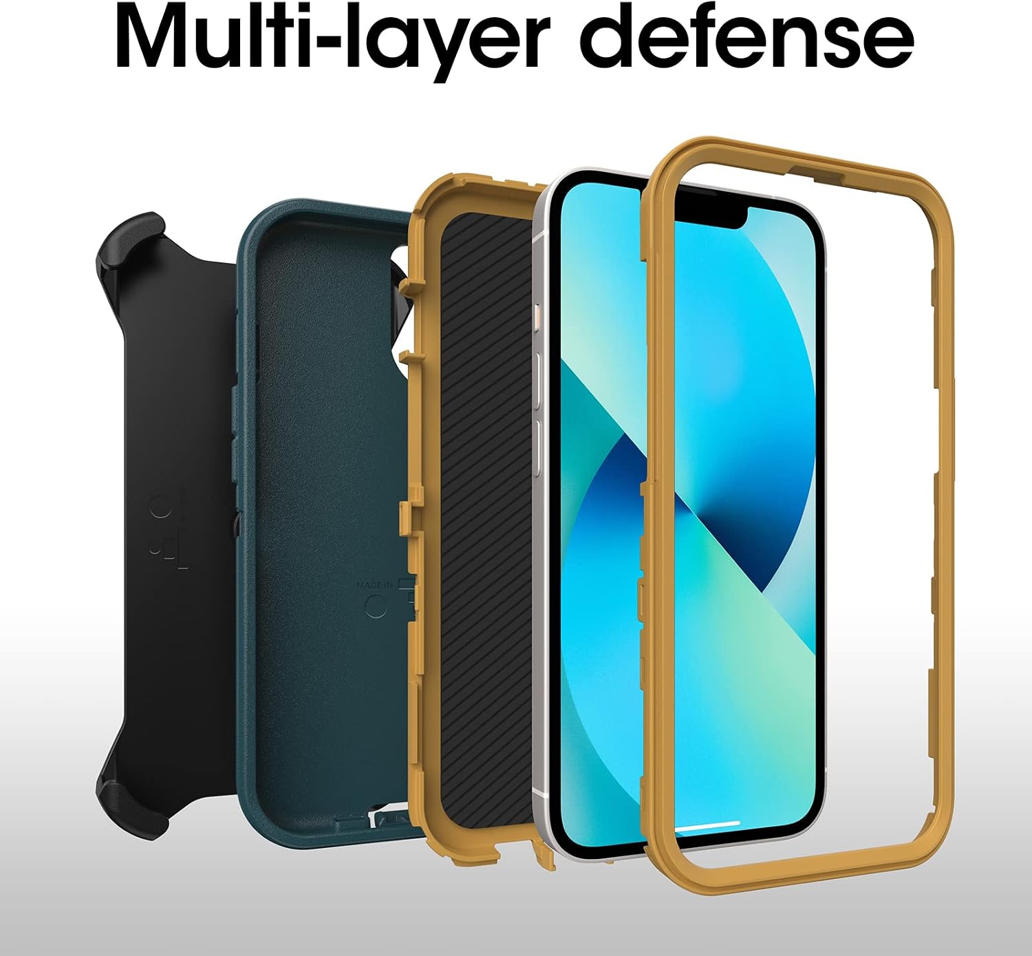 OtterBox iPhone 13 (ONLY) Defender Series Case - HUNTER GREEN, rugged & durable, with port protection, includes holster clip kickstand