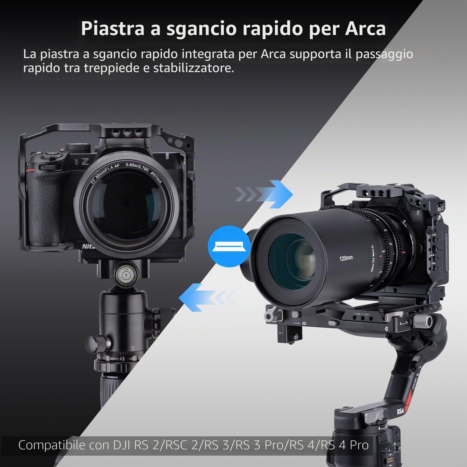 Nitze Gabbia Z50II per Nikon Z50 II, Cage in Lega di Alluminio con 2 Cold Shoes Incorporate, Guida NATO e Piastra a Sgancio Rapido per Arca-Swiss, Supporta Riprese Orizzontali e Verticali - T-N06A