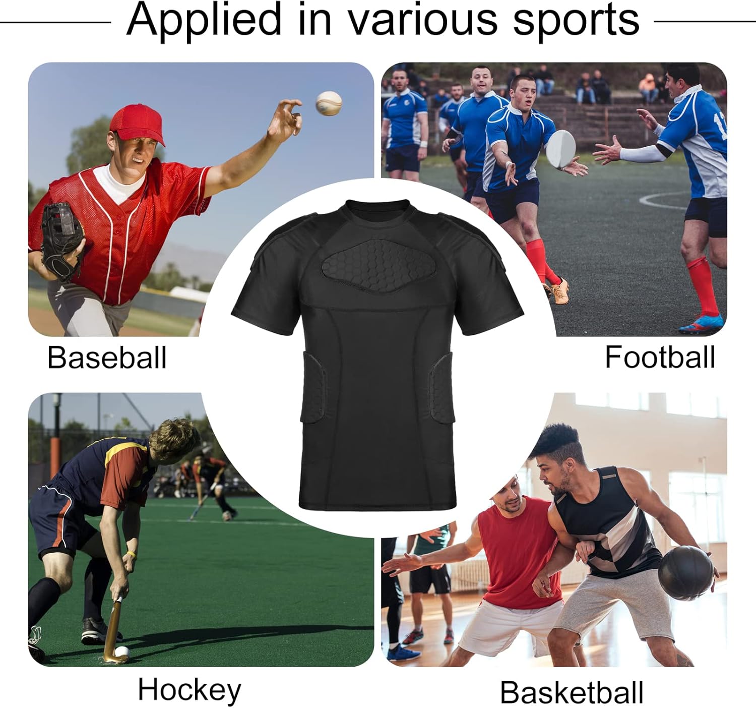 Mens Football Padded Shirt Chest Rib Protector Undershirt for Football Baseball Softball Rugby - Image 6