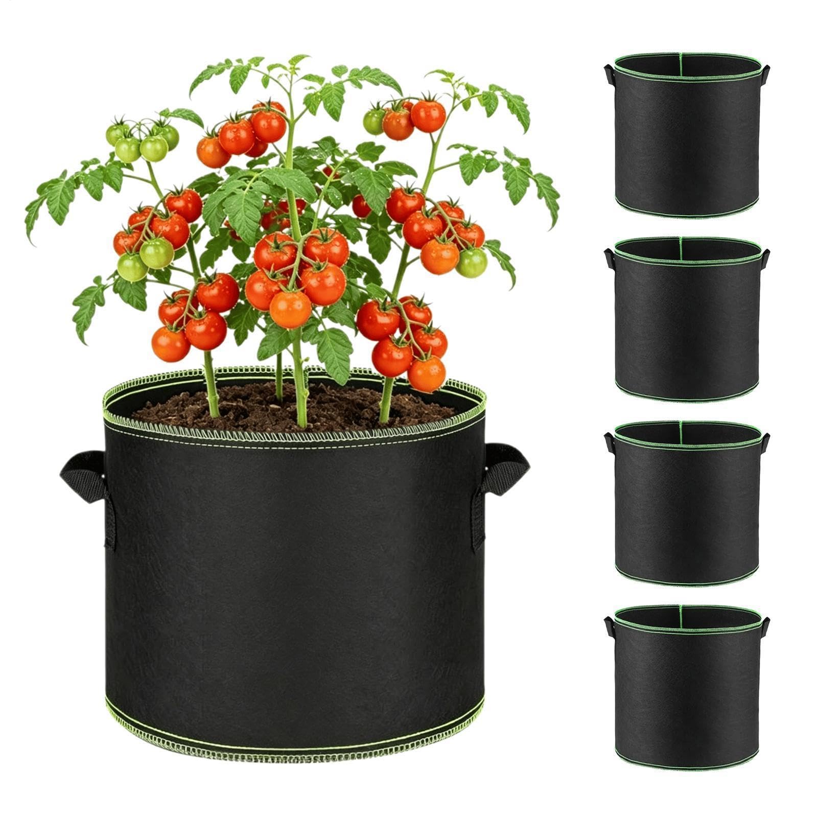 Macetas de tela transpirables para crear un huerto de tomates en tu terraza