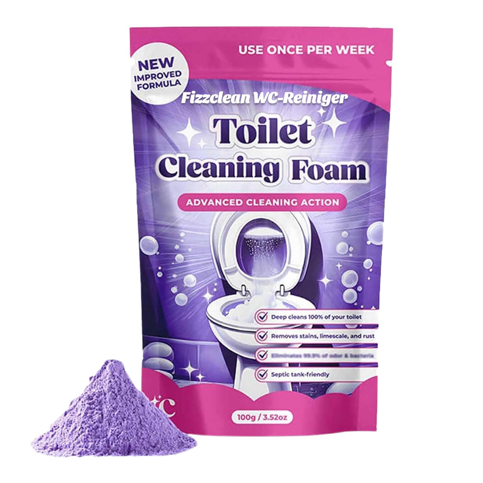 Fizzclean Wc-Reiniger Original, 2026 Neu Fizzclean WC Schaumreiniger, Toilettenschaum Extra Stark Reinigung, Lavendelgeschmack, 100g (1 packung) - 2