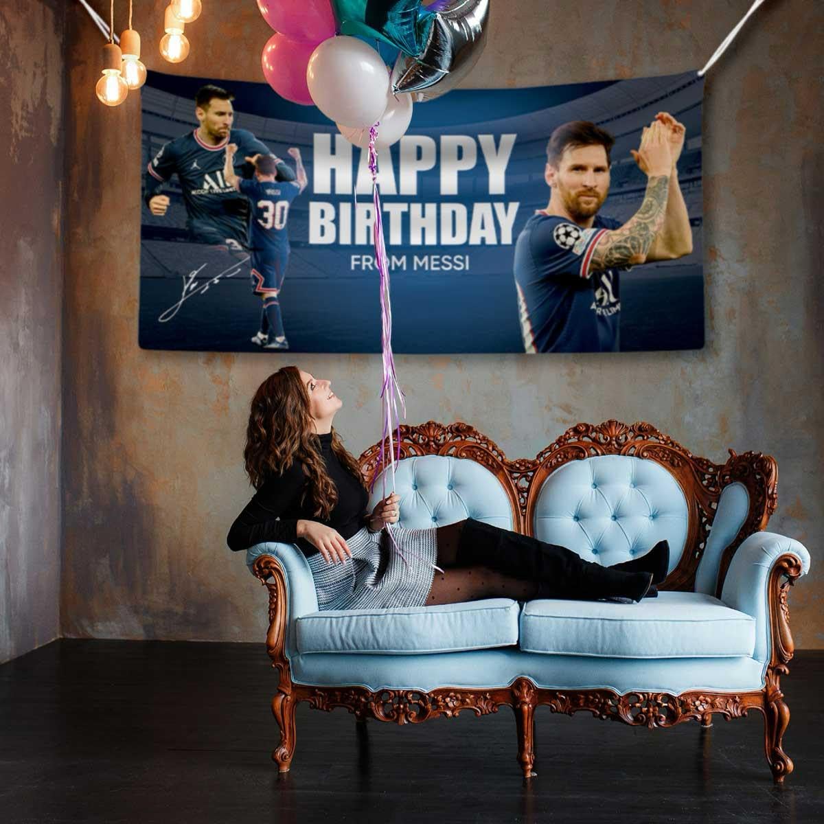 Customized Messi Birthday Banner, Argentina Soccer Theme Party Decoration, Happy Birthday Backdrop for Boys, Football Fan Birthday Supplies