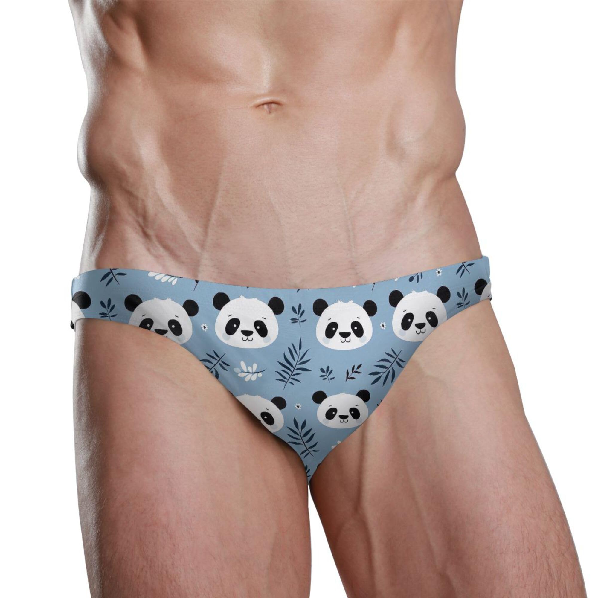 Panda Cute Animal Mens Swimwear Swim Briefs Bikini Swimsuit for Summer Beach L B0403388