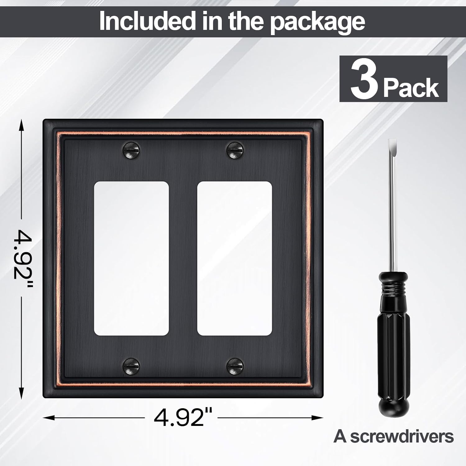 Double Decorator Switch Covers Wall Plate, Oil Rubbed Bronze Decorative Rocker Switch Plates Outlet Covers for Receptacle, GFCI Outlet, Dimmer - Classic Style, 3 Pack