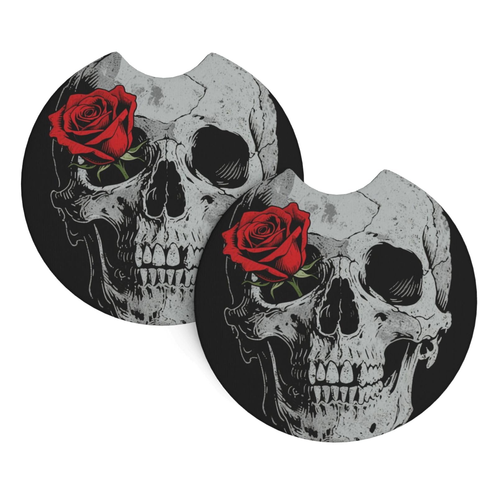 2 Pack Car Coaster for Cup Holders Skull Flower Car Cup Coaster 2.7" Neoprene Non-Slip Automotive Cup Mat Universal Auto Car Interior Accessories for Women Men Cup Pad