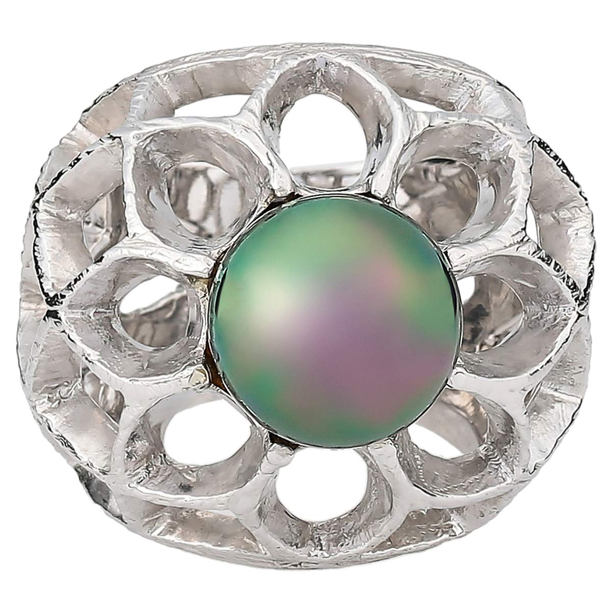 GMDWomen's Silver Black Pearl Ring - 6.5 US