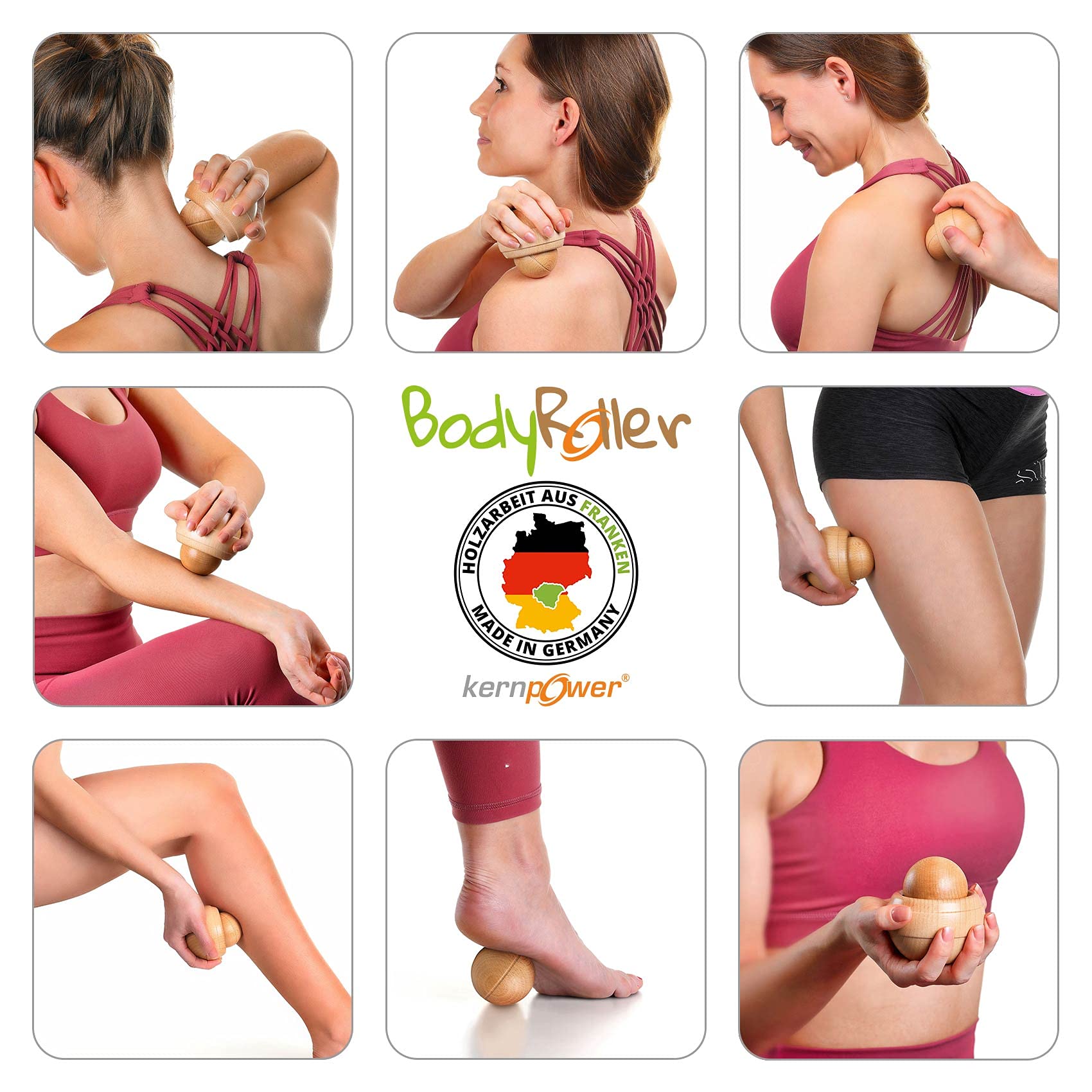 Kernpower BodyRoller Massageroller timber naturbelassen und unlackiert, aus Rotbuchenholz im Jutebeutel