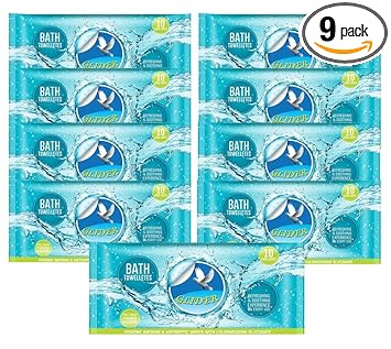 Glider Body Cleansing Wet Bed Bath Wipes for Adults - | Large, Rinse Free Body Cleansing Wipes | Aloe Vera & Vitamins | Cleanse & Protect (Pack of 9 (90 Count))