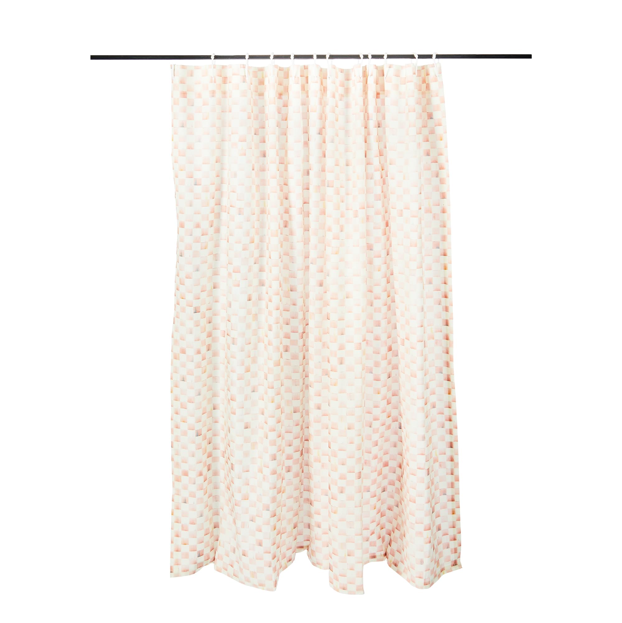MACKENZIE-CHILDS Fabric Shower Curtain, Decorative Bathroom Shower Curtain with Eyelet Hang Holes, 72 Inches by 72 Inches, Pink-and-White Rosy Check