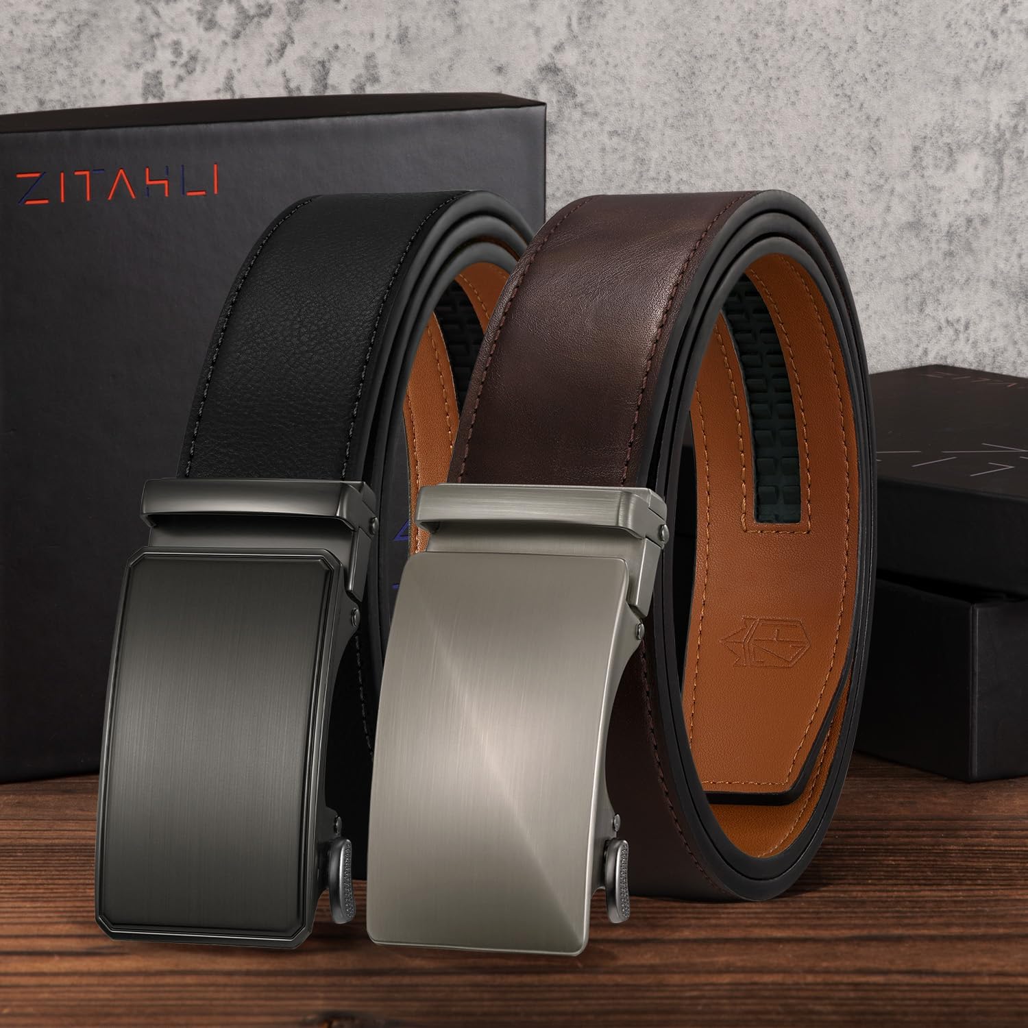 Zitahli Men Belt 2 Pack - Customizable Fit Leather Black Brown Adjustable Ratchet Belt for men Dress Casual Golf,Gift for men - Image 6