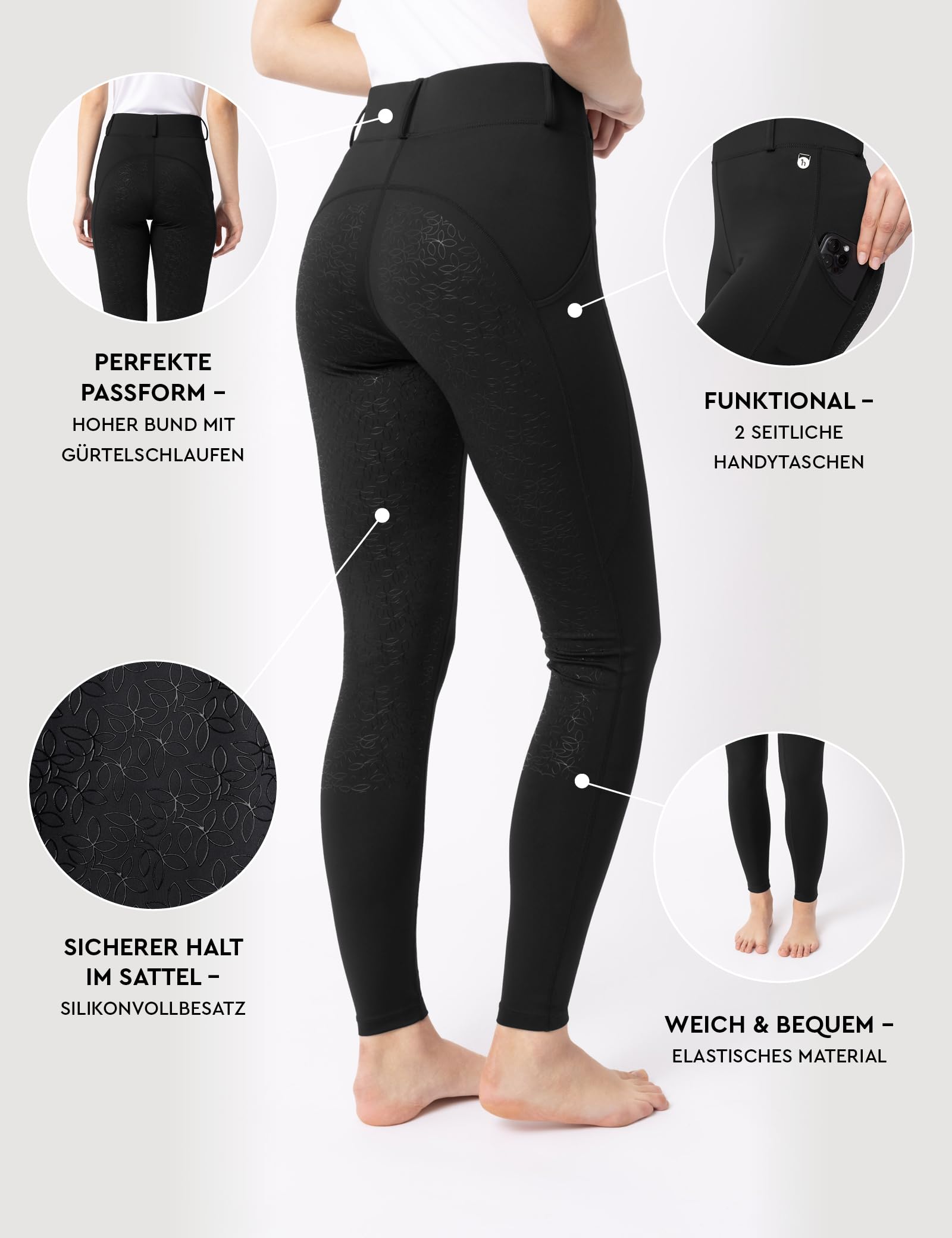 HORZE Damen Reitleggings DEA, Reithose mit Vollbesatz und Handytasche