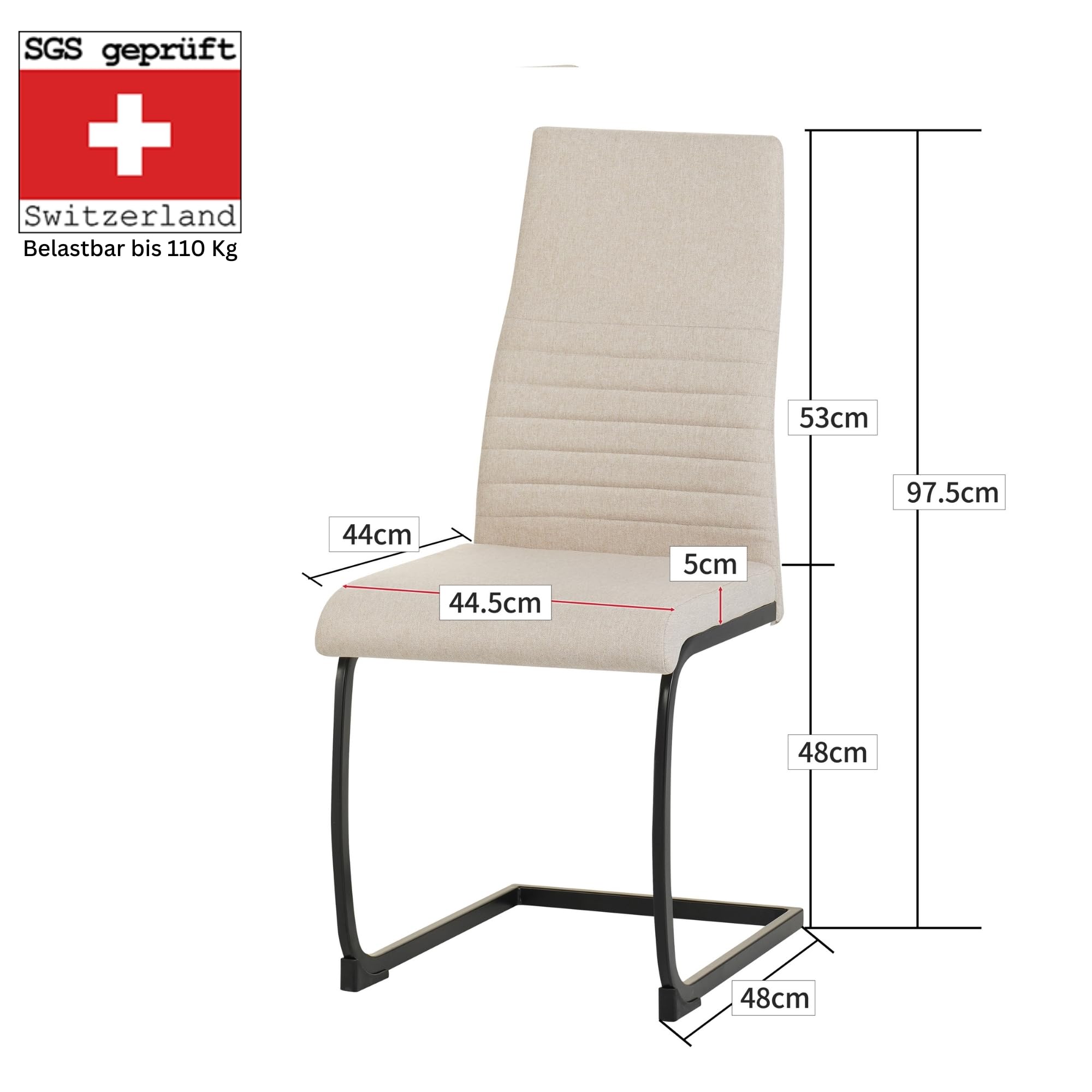 ALBATROS Freischwinger Stuhl TURANO 4er Set, Beige - Esszimmerstuhl Schwingstuhl mit Modernem Design, Stoff-Bezug, Dicke Polsterung - Küchenstuhl, Polster-Stuhl Esszimmer, Esstisch Stuhl