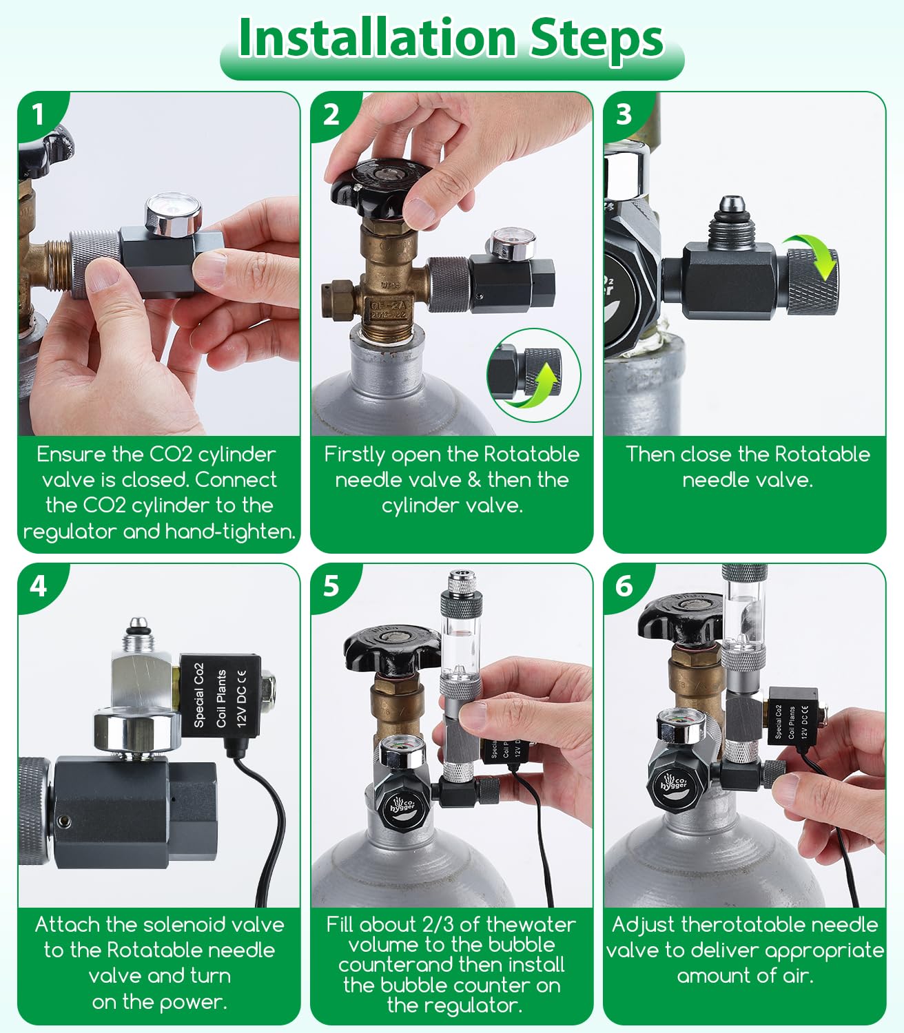 Mini kit régulateur de CO2 pour aquarium – Complet avec compteur de bulles et clapet anti-retour pour plantes d'aquarium florissantes (régulateur avec électrovanne)