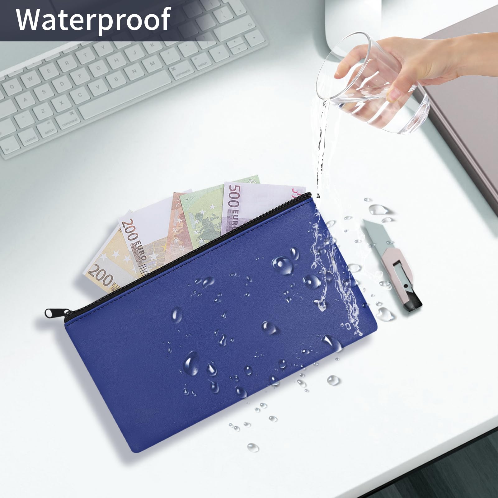 Bolsas Dinero Impermeables PU con Cremallera A5 Set de 4 - Organizador para Dinero Tarjetas Documentos