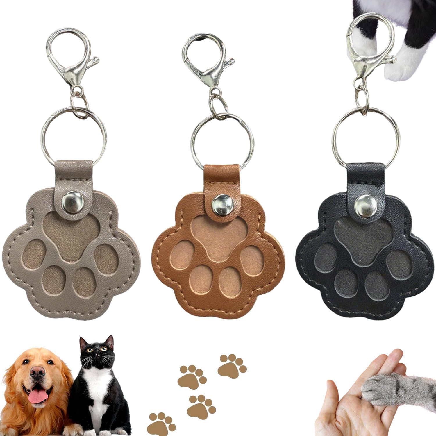 3 Pcs Dog Fur Storage Keychain, Cute Leather Paw Keychain Pet Hair Keepsake Keyring, Unique Memorial Collection Key Chain, Pet Memorial Gifts for Bag Purse Paw Charm Key Holder(Gray,Black,Brown)-image-12