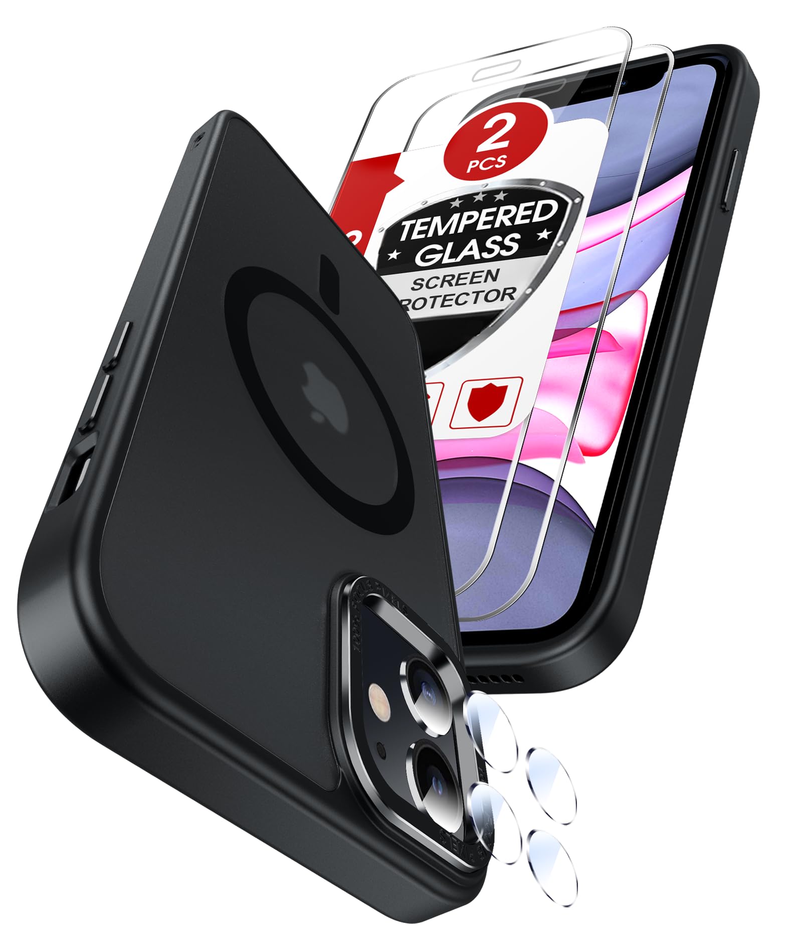 LeYi for iPhone-11 Phone Case with Screen Protector X2 + Camera Cover X2, Compatible with MagSafe Magnetic Funda para i Phone 11case Military Grade Protective Women Men Cases ipone 11, Black