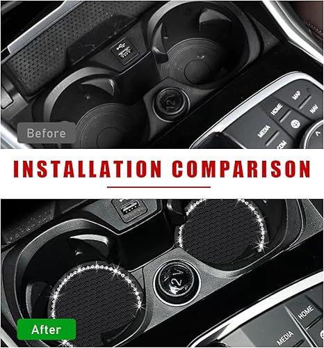 Miniatura 3 de Kewucn Paquete de 2 posavasos brillantes para automóvil, 2.75 pulgadas, de silicona con diamantes de imitación, portavasos de goma suave con