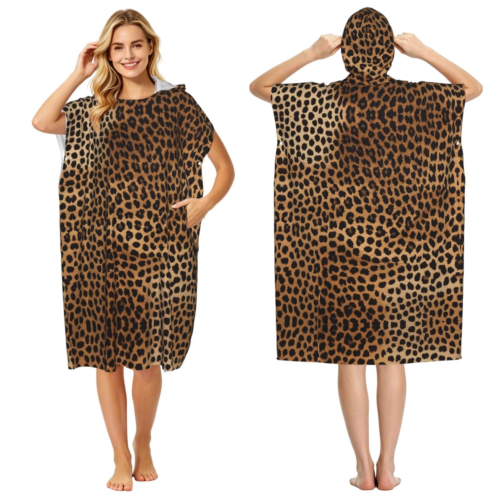 Poncho plage microfibre léopard pour se changer après le surf
