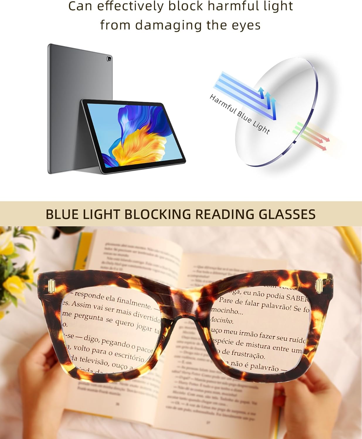 JM 4 Pack Oversized Reading Glasses for Women, Cat Eye Trendy Oprah Style Blue Light Blocking Computer Readers for Women - Image 9