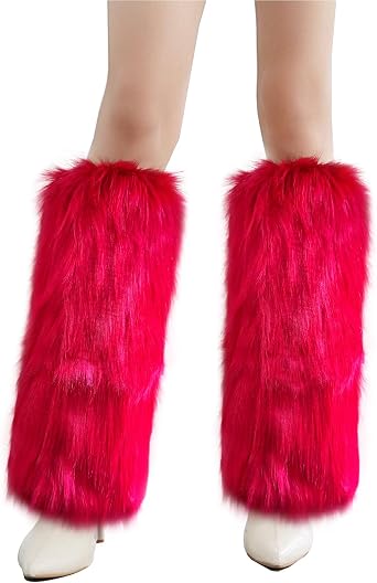 Womens Furry Leg Warmers Winter Faux Fur Boot Covers Halloween Santa Costume Christmas Rave Fluffy Festival Outfit