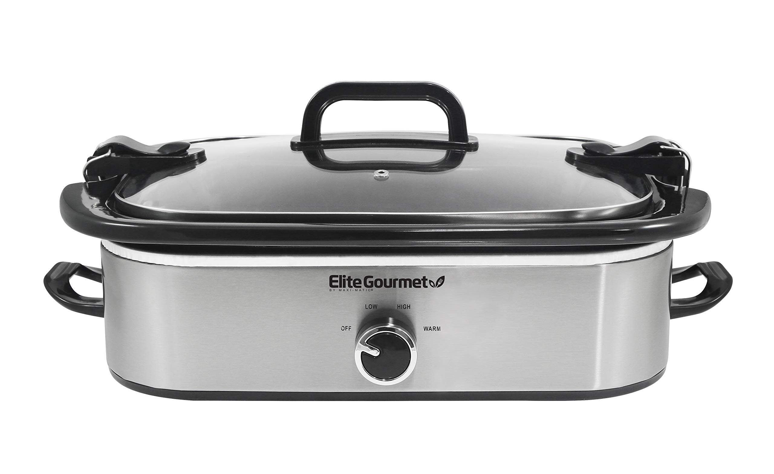 Elite Gourmet MST-5240SS Mijoteuse avec couvercle verrouillable, température réglable, fonction de maintien de la chaleur, passe au four et au lave-vaisselle, contenance 3,3 L, acier inoxydable