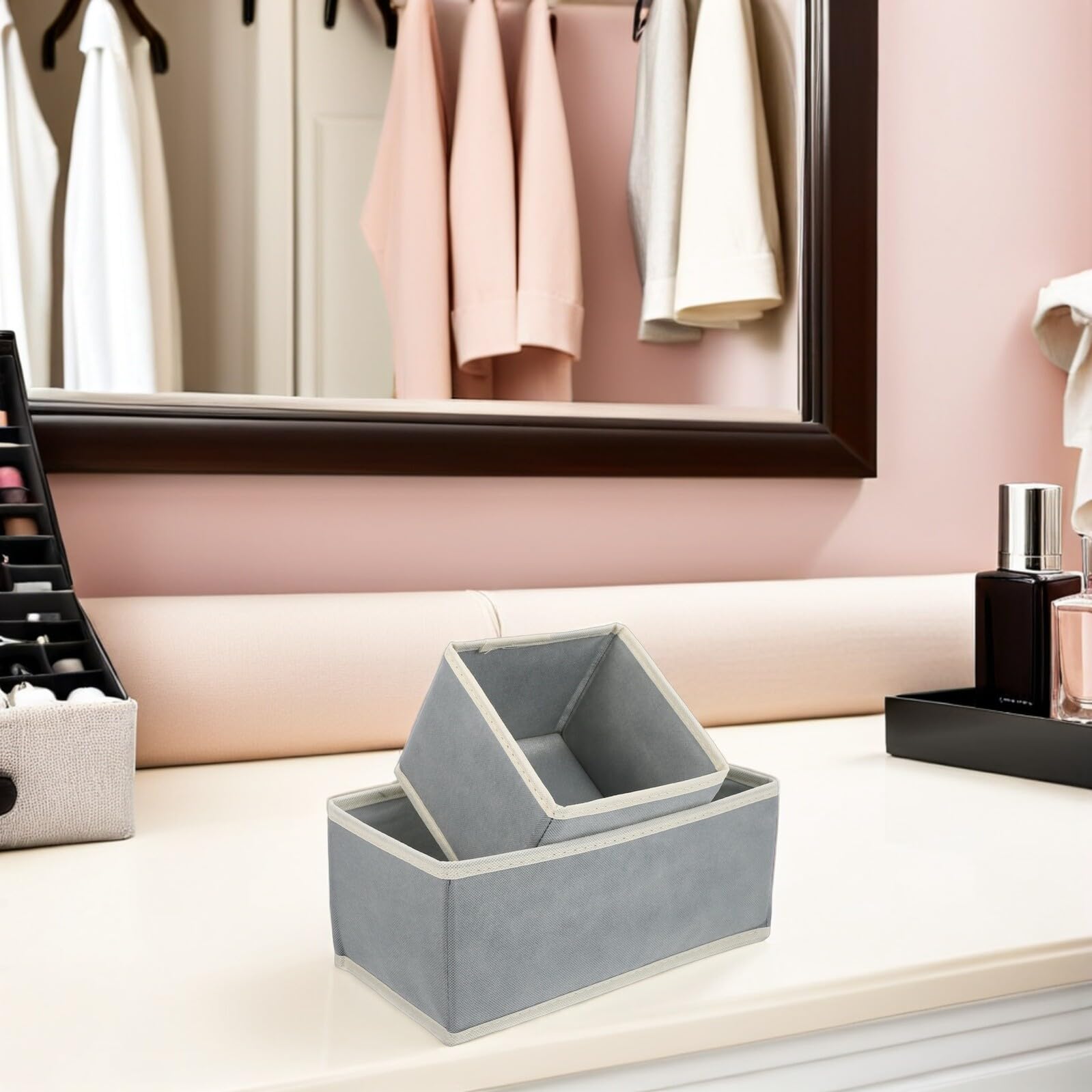 12 Stück Faltbare Aufbewahrungsboxen aus Stoff Schubladenorganizer für Kleidung und Unterwäsche Kleiderschrank Organizer in Grau Platzsparend und Langlebig