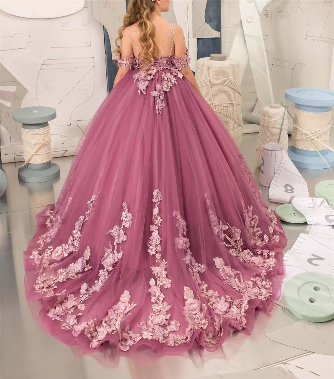 Girls Pageant Dress Off Shoulder Lace Appliques Flower Girl Dresses for Wedding Tulle Long Prom Ball Gown for Kids Mint Green 14 - Image 3