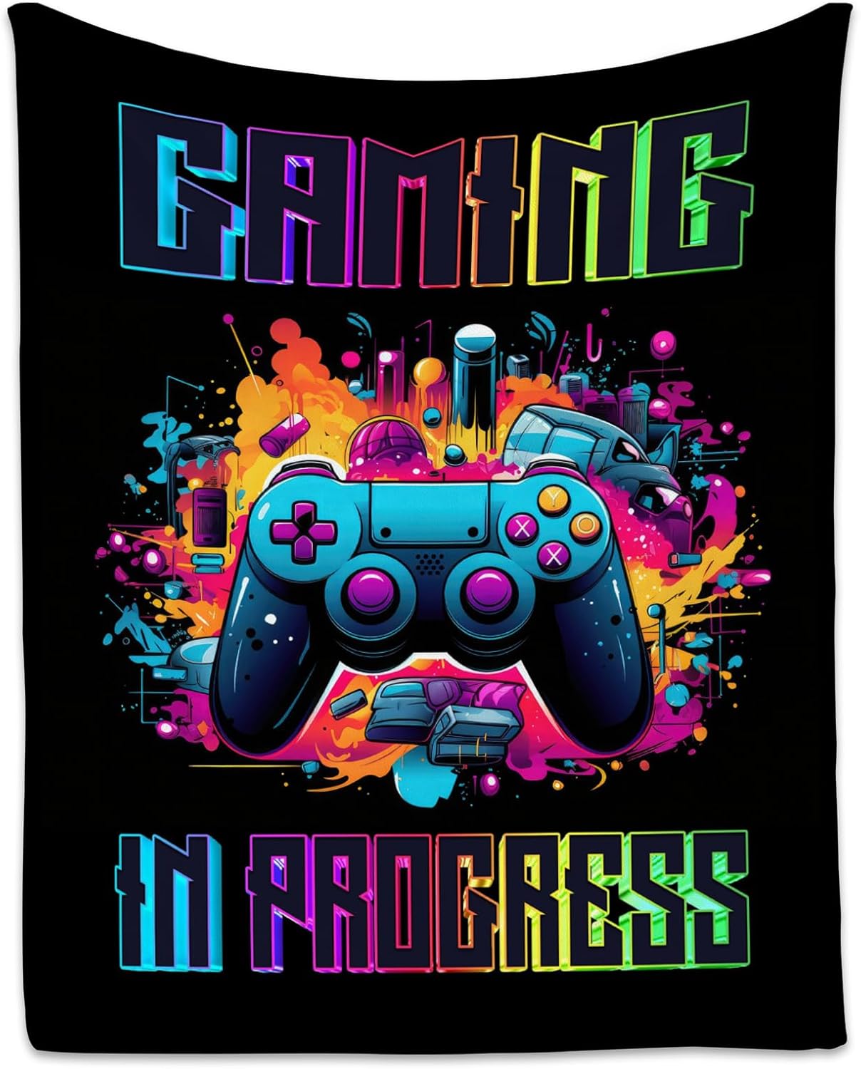 Boy Blanket - 50x60 Inches Cool Gaming Throw for Boys, Girls - Black Soft Fuzzy Blankets for Bed, Couch & Travel