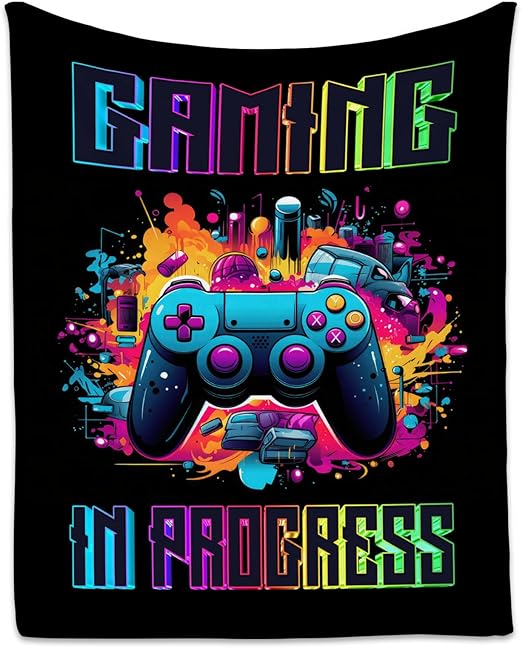 Boy Blanket - 30x40 Inches Cool Gaming Throw for Boys, Girls - Black Soft Fuzzy Blankets for Couch & Office