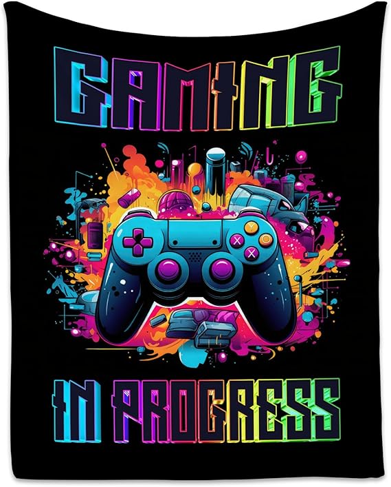 Boy Blanket - 30x40 Inches Cool Gaming Throw for Boys, Girls - Black Soft Fuzzy Blankets for Couch & Office